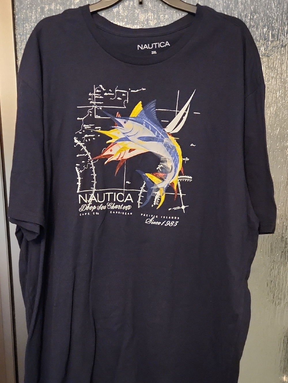 Nautica Navy Short-Sleeve Tee with Colorful Sailfish Graphic (NWT)